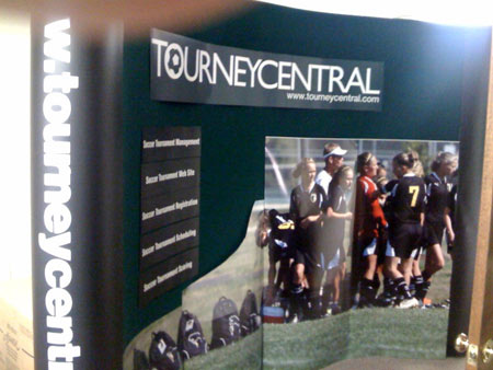 Our TourneyCentral.com NSCAA booth. A little more nip and tuck, but we're almost there.